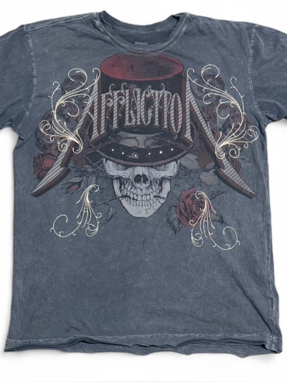 Vintage Affliction Skull and Rose Grunge Graphic T-Shirt
